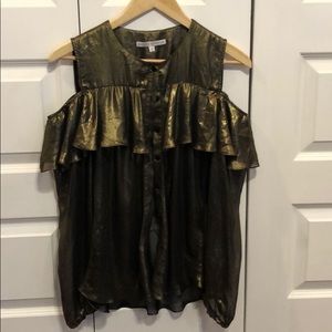 Donna Degan open shoulder metallic blouse